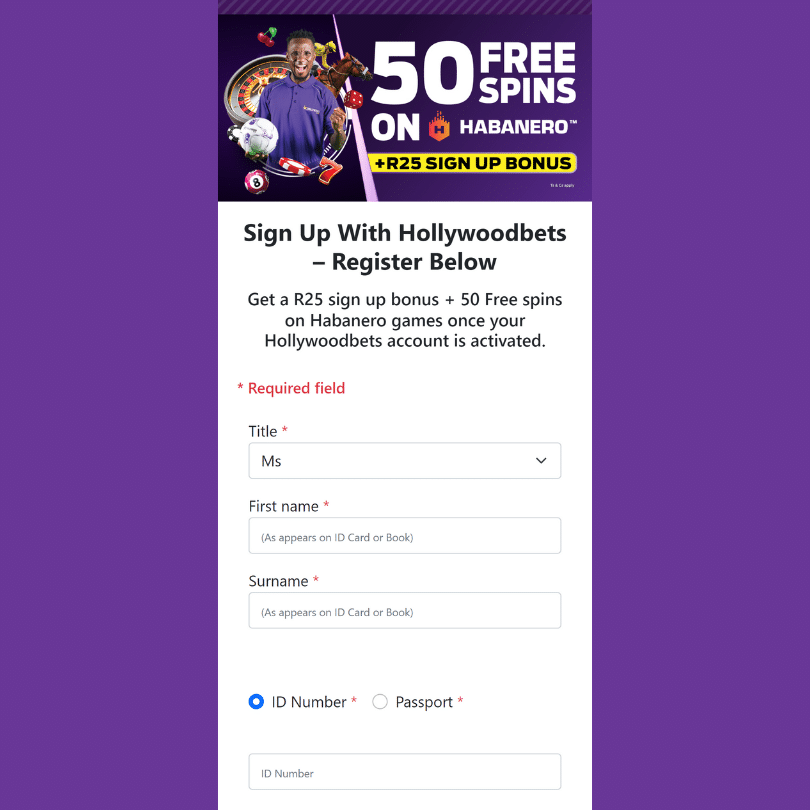 Hollywoodbets registration form