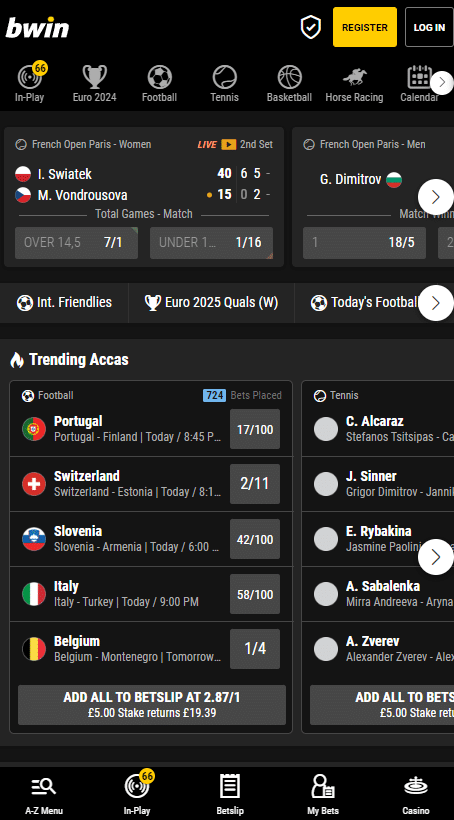 Bwin sports betting homepage