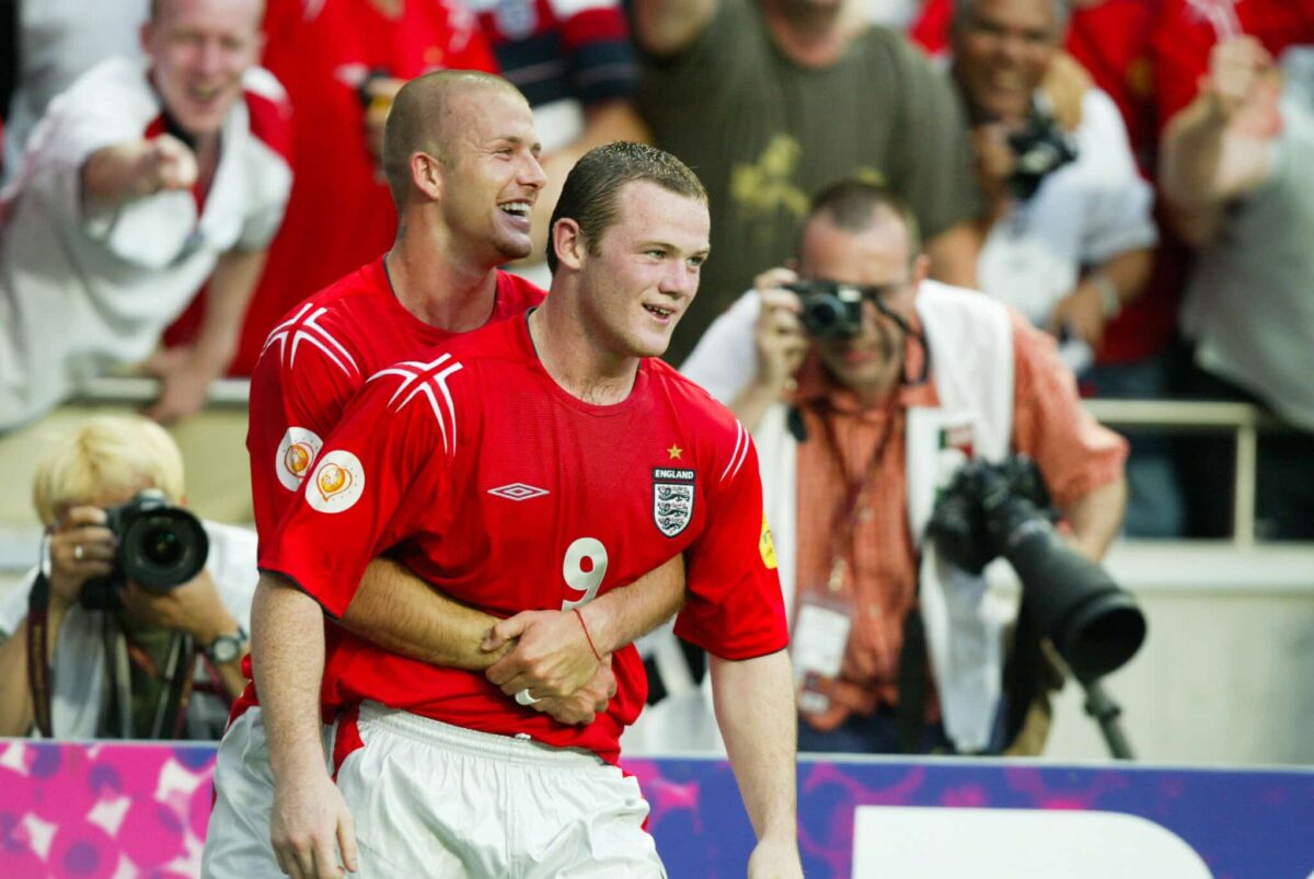 Wayne Rooney celebrating at Euro 2004