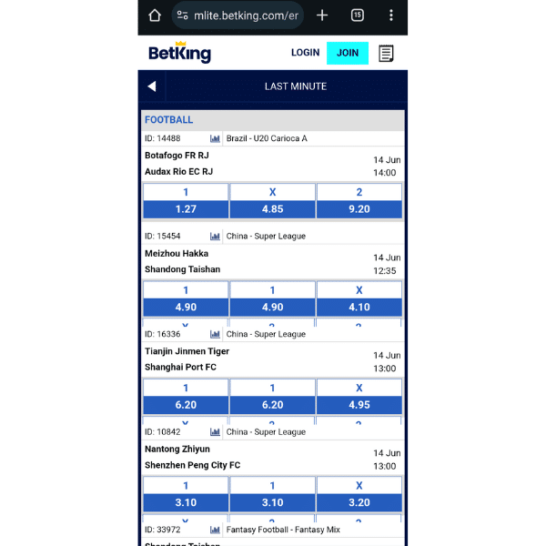 BetKing old mobile last minute bets