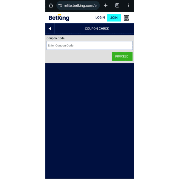 BetKing old mobile coupon check