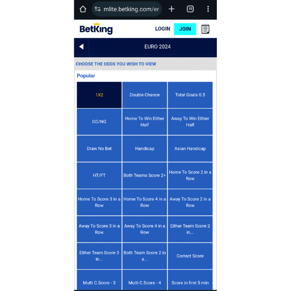 BetKing old mobile odds