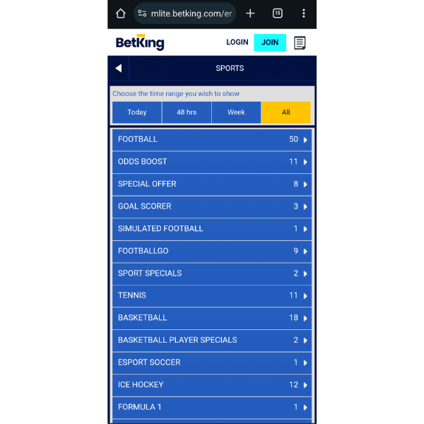 BetKing old mobile sports