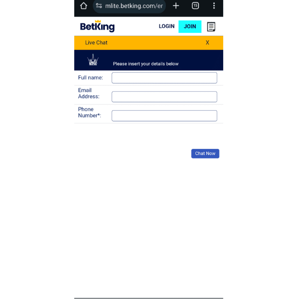 BetKing old mobile live chat agent