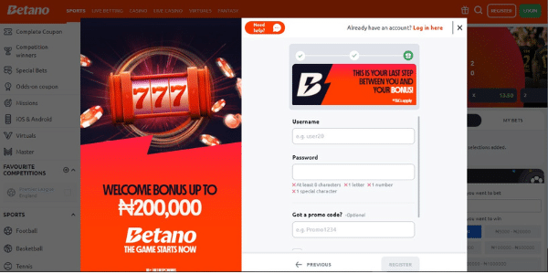 Betano registration - step 3