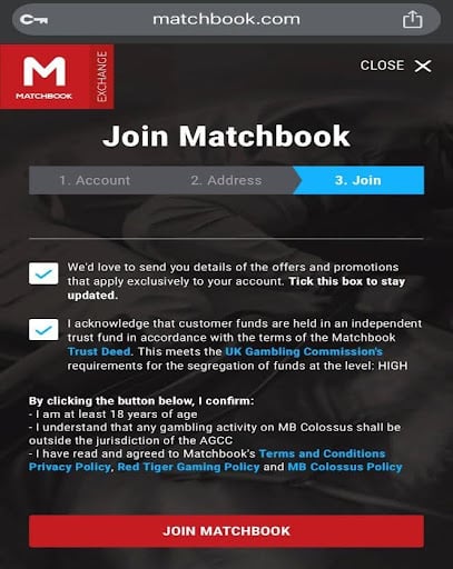 Matchbook registration step 5