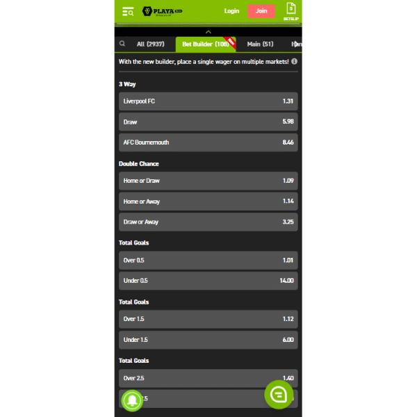 Playabets app bet builder feature