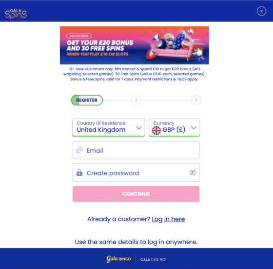 Gala spins registration