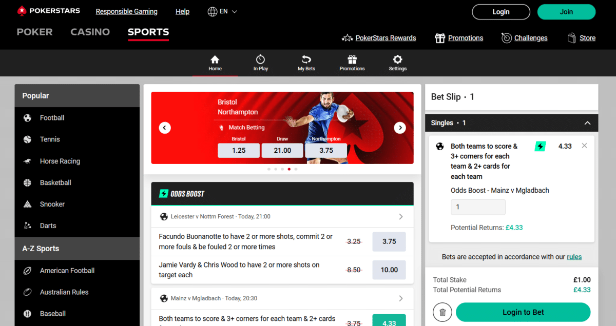PokerStars sports betting overview