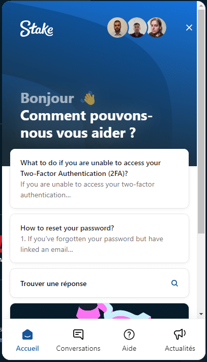 Stake chatbot customer service