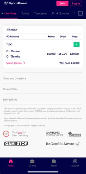 Sportsbroker in-play betting