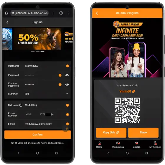 An image showing the QR code of a unique referral code for JeetBuzz