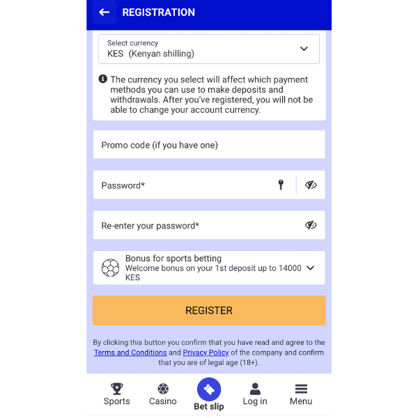 Paripesa sign up page