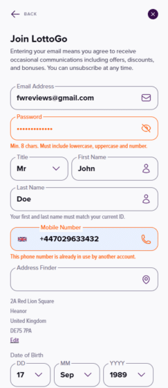 Lottogo registration