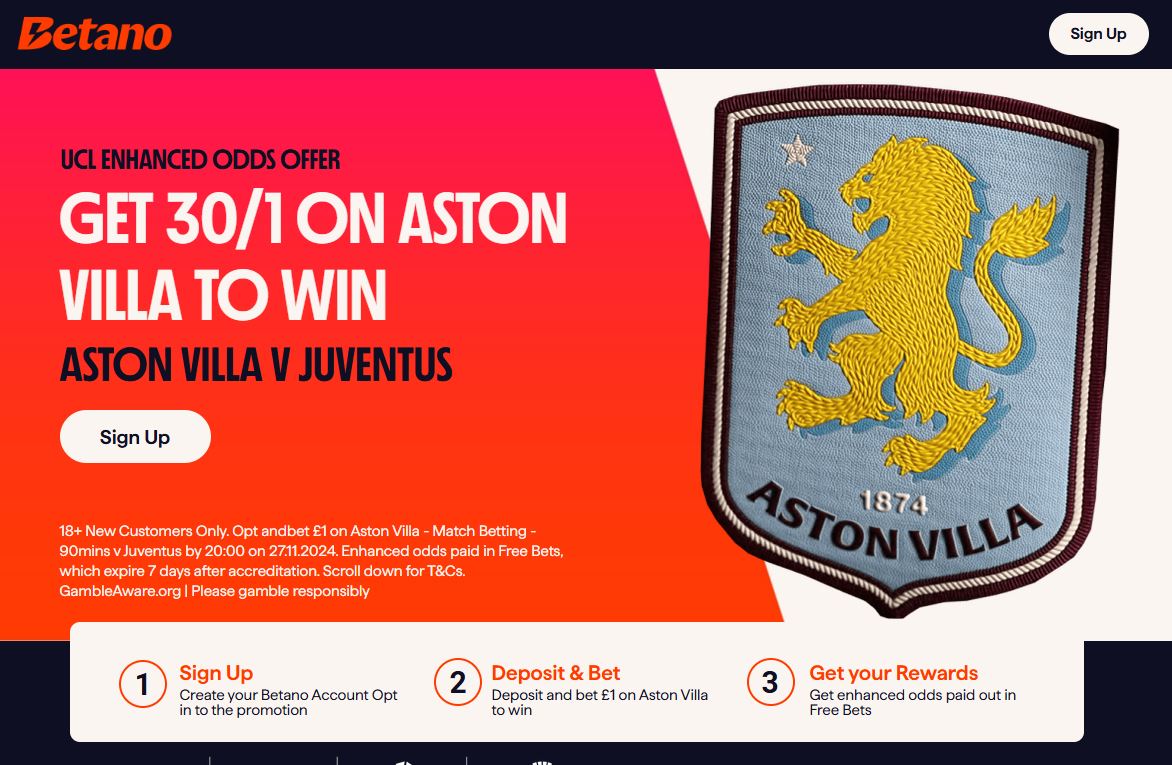 betano aston villa vs juventus sign up offer