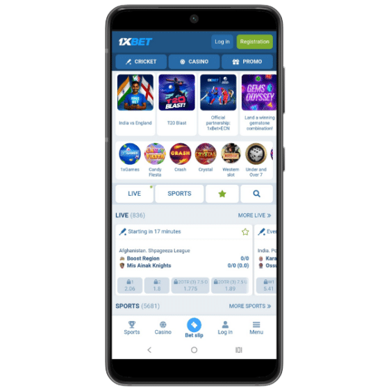 1xBet mobile screenshot showing sports live betting page