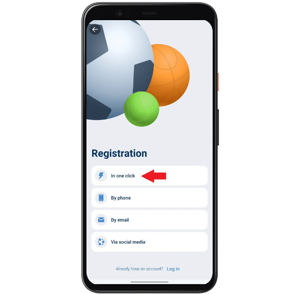 Registration methods on the 1xBet mobile a[p