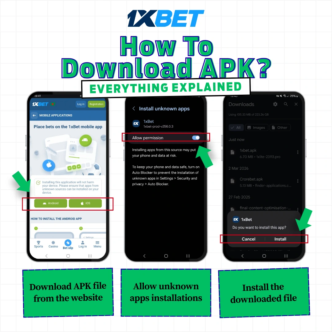 1xbet APK Download steps