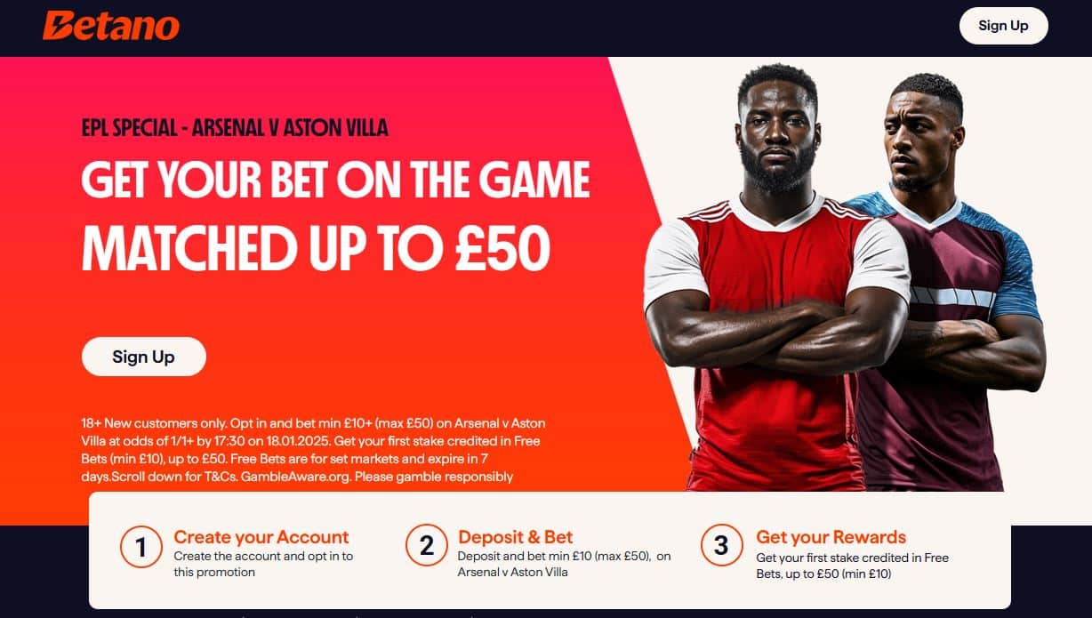 betano arsenal vs villa epl offer