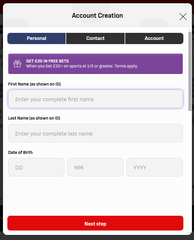  Get &pound;20 in Free Bets When you bet &pound;10+ on sports at 1/2 or greater. Terms apply.