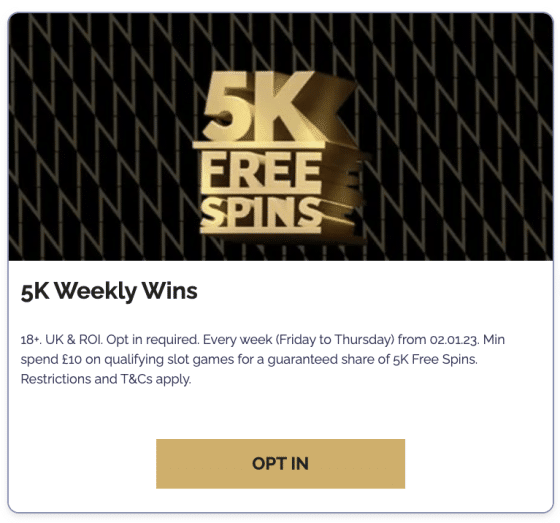 Gala Casino UK offers 5K free spins weekly