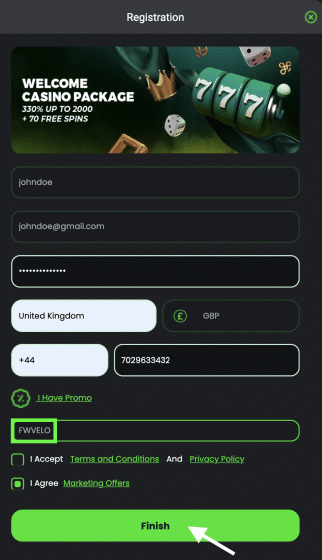 Velobet promo code FWVELO