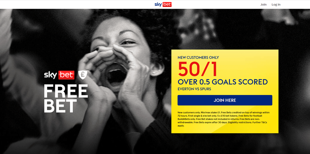 Sky Bet Everton vs Tottenham promo offer