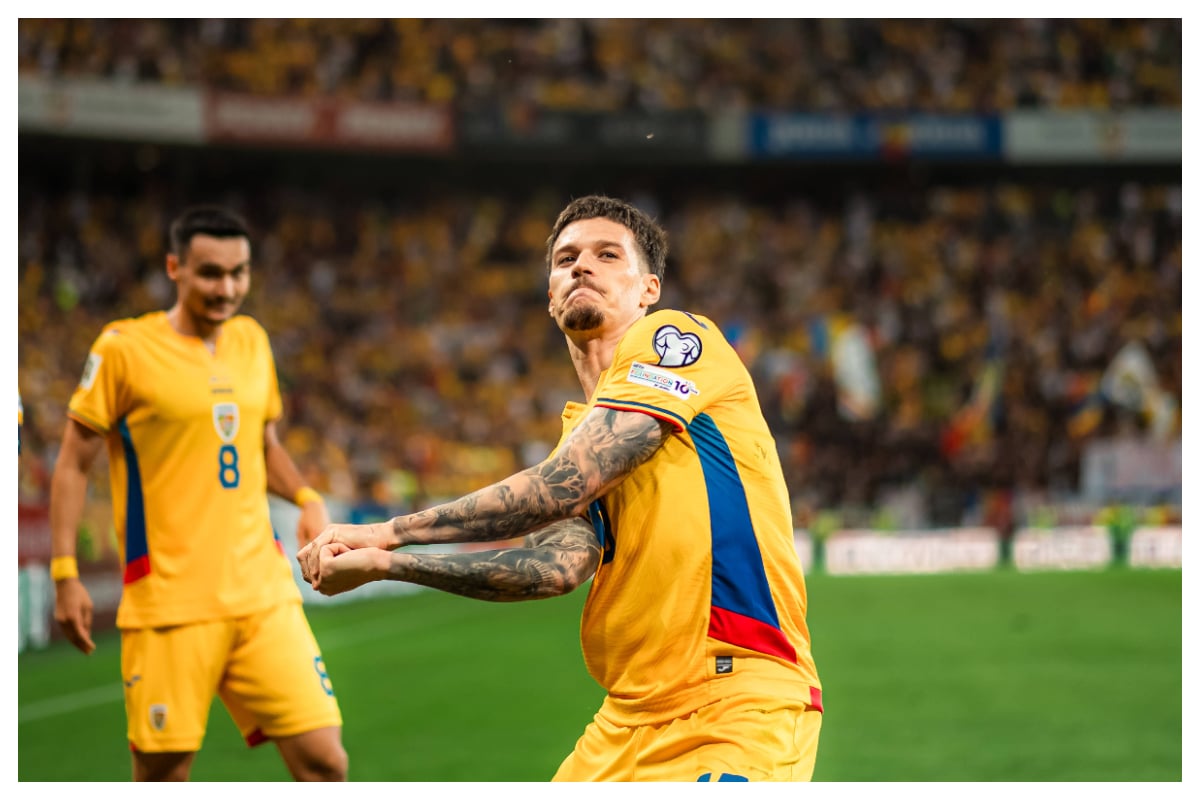 Dennis Man celebrates his goal for Romania || Credit - Imago