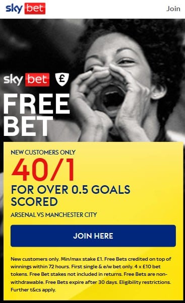 Sky Bet Arsenal v Man City offer