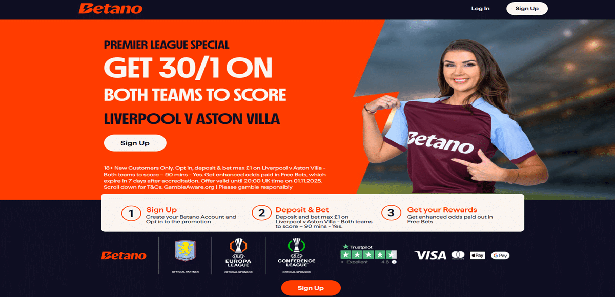 Betano Liverpool vs Aston Villa promo offer