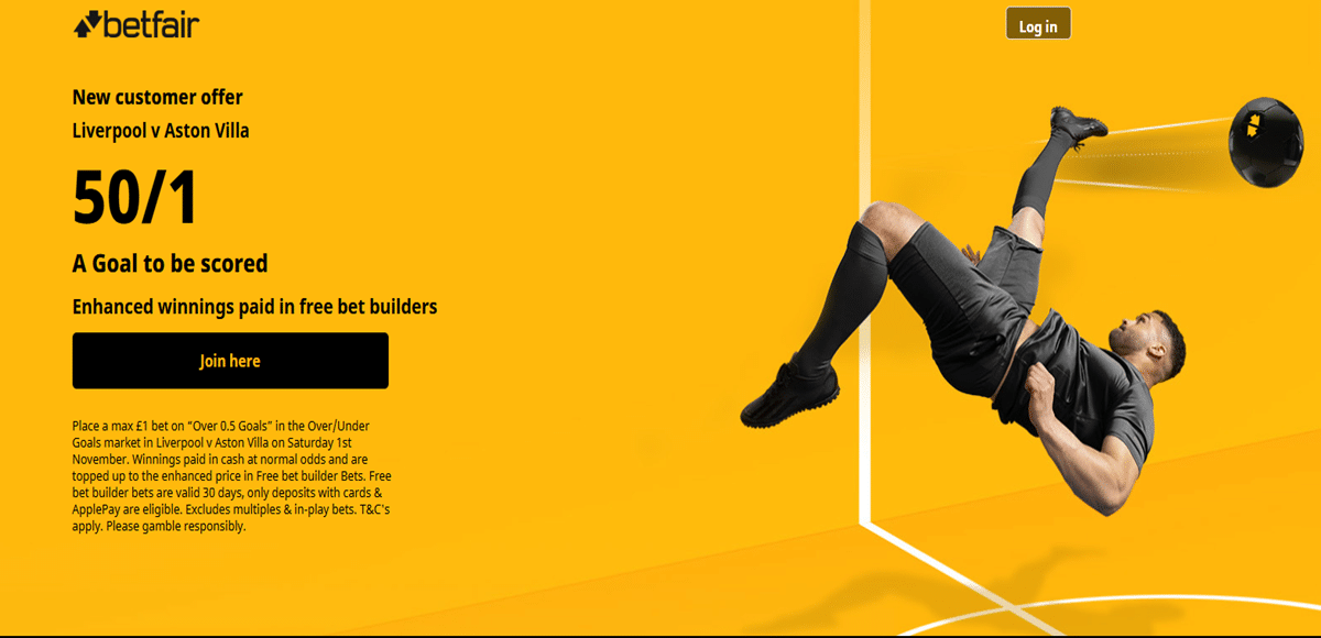 Betfair Liverpool vs Aston Villa promo offer