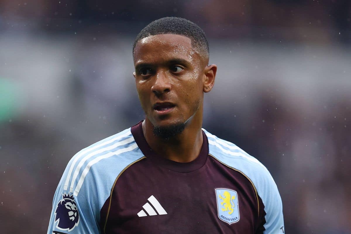 Aston Villa defender Ezri Konsa pictured in action.