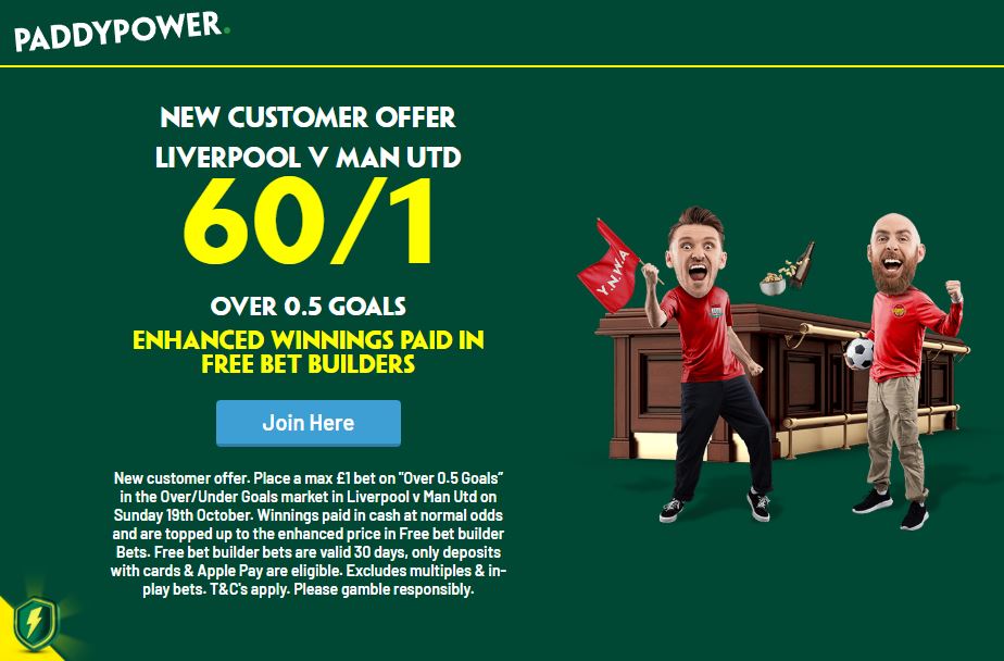 Paddy Power Liverpool vs Man Utd Over 0.5 Total Goals