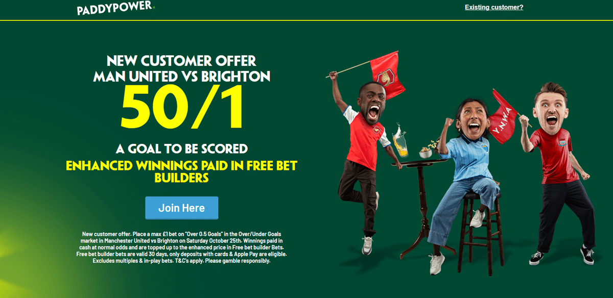 Paddy Power Man Utd vs Brighton offer