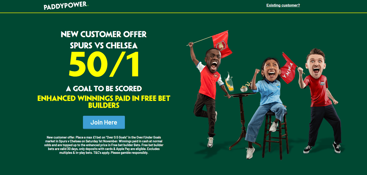 Paddy Power Tottenham vs Chelsea promo offer
