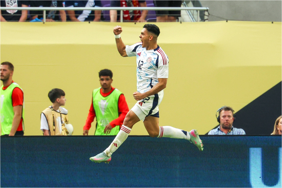 Costa Rica forward Alonso Martinez celebrates a goal.