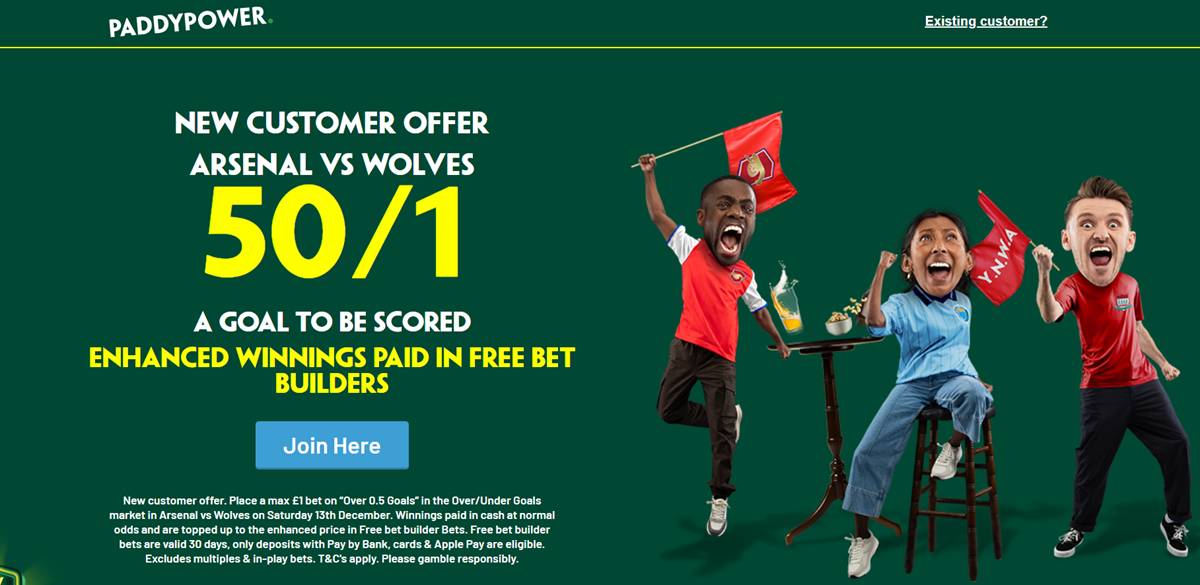 Arsenal vs Wolves Paddy Power offer