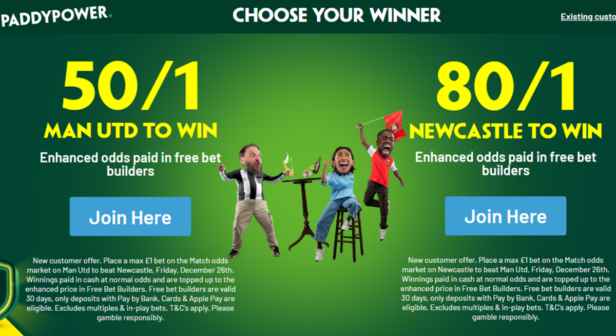 Man Utd vs Newcastle Paddy Power promo offer