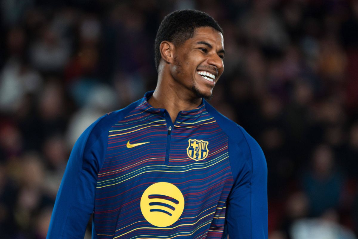 Marcus Rashford pictured in action for Barcelona.