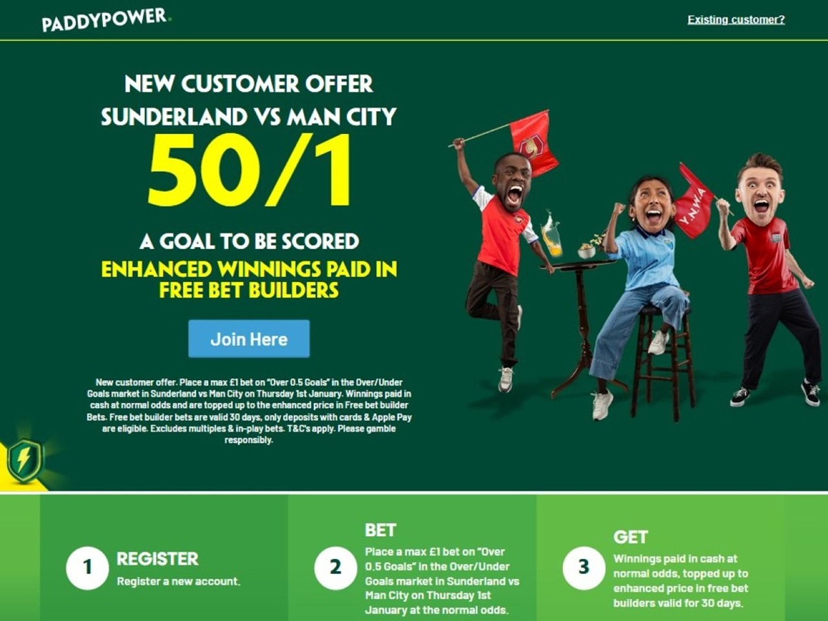 Paddy Power promo offer for Sunderland vs Man City