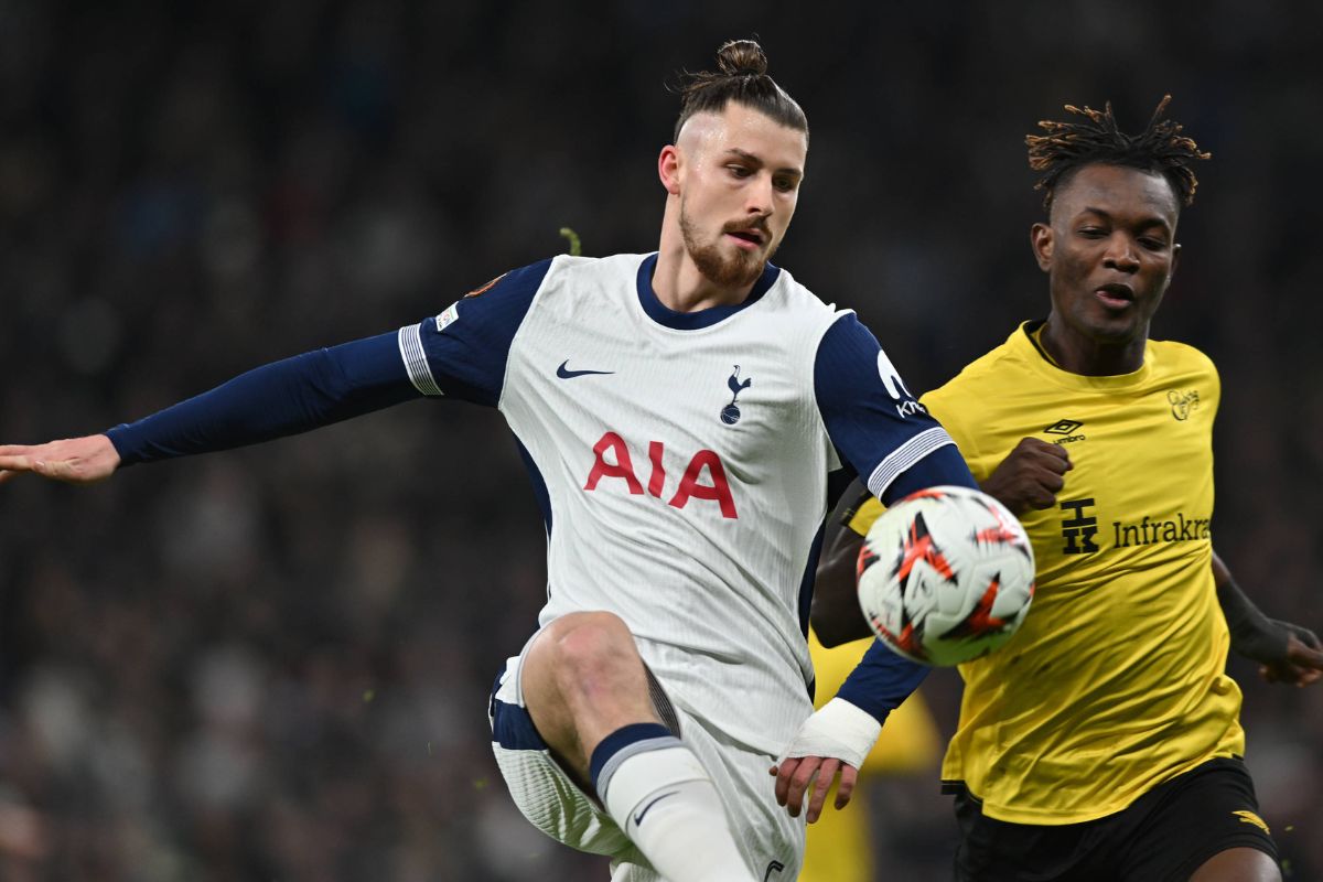 Tottenham defender Radu Dragusin pictured in action 