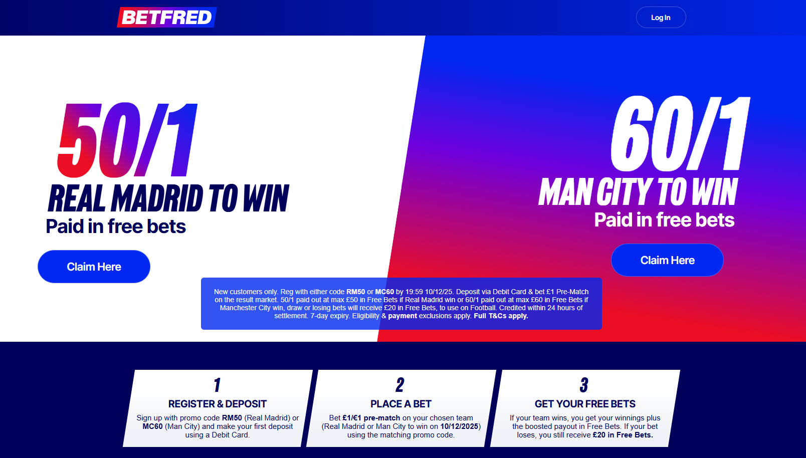 Real Madrid vs Man City Betfred offer