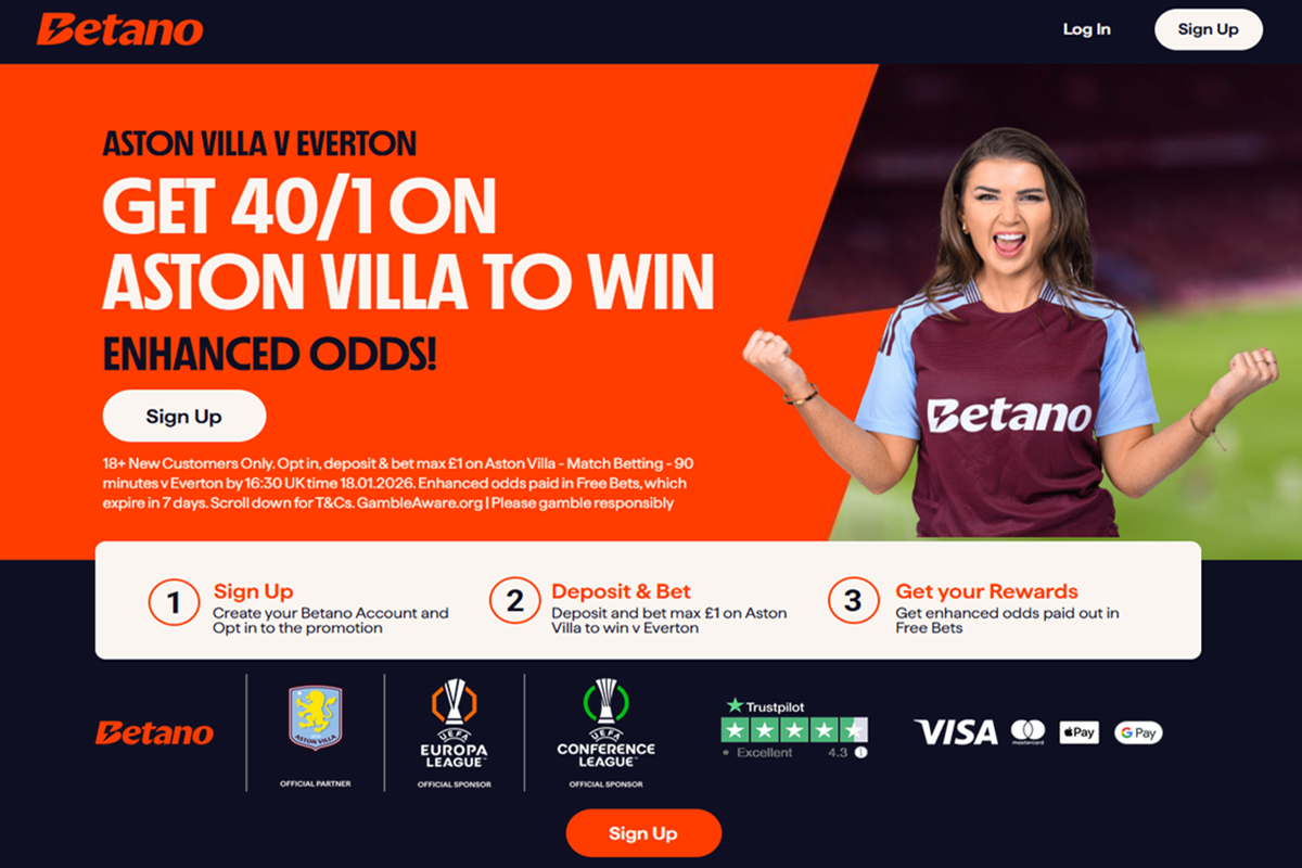 Aston Villa vs Everton Betano promo offer