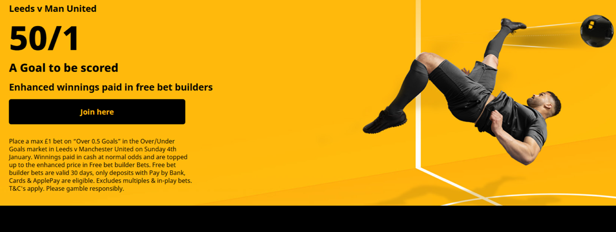 Betfair promo offer for Leeds vs Man Utd