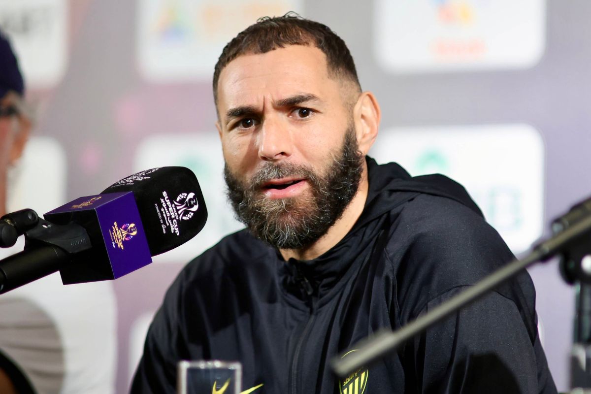 Karim Benzema pictured at a press conference