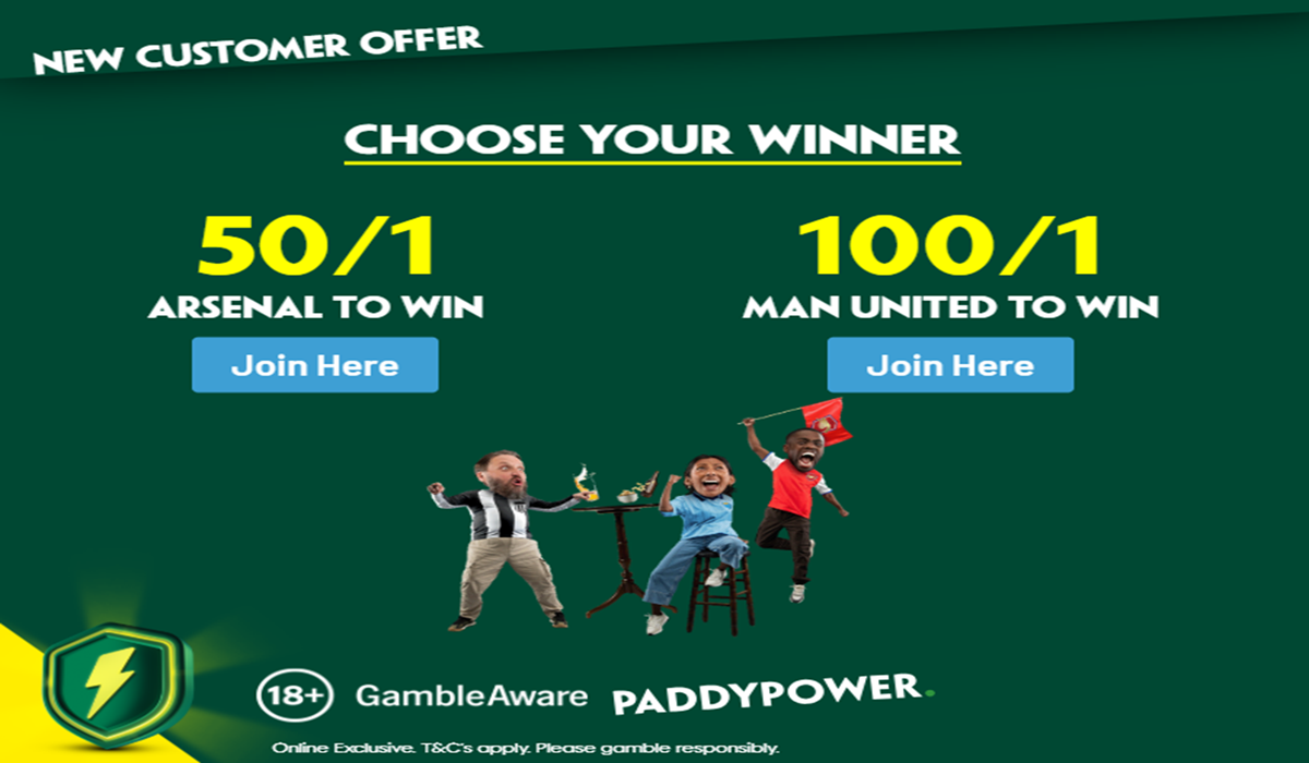 Paddy Power promo offer for Arsenal vs Man United