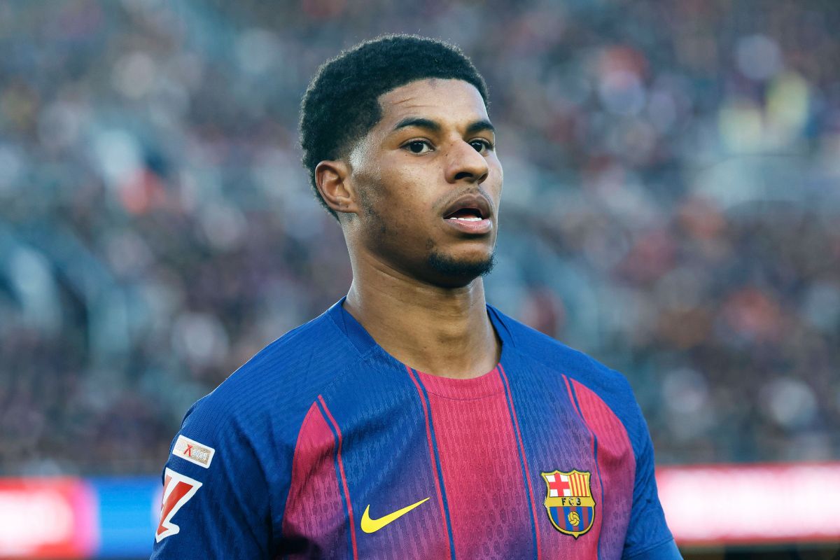 Marcus Rashford pictured in action for Barcelona