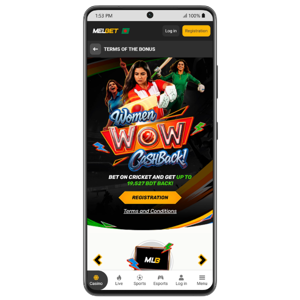 Melbet WOW Cashback Promo Offer Image for Women's T20 World Cup
