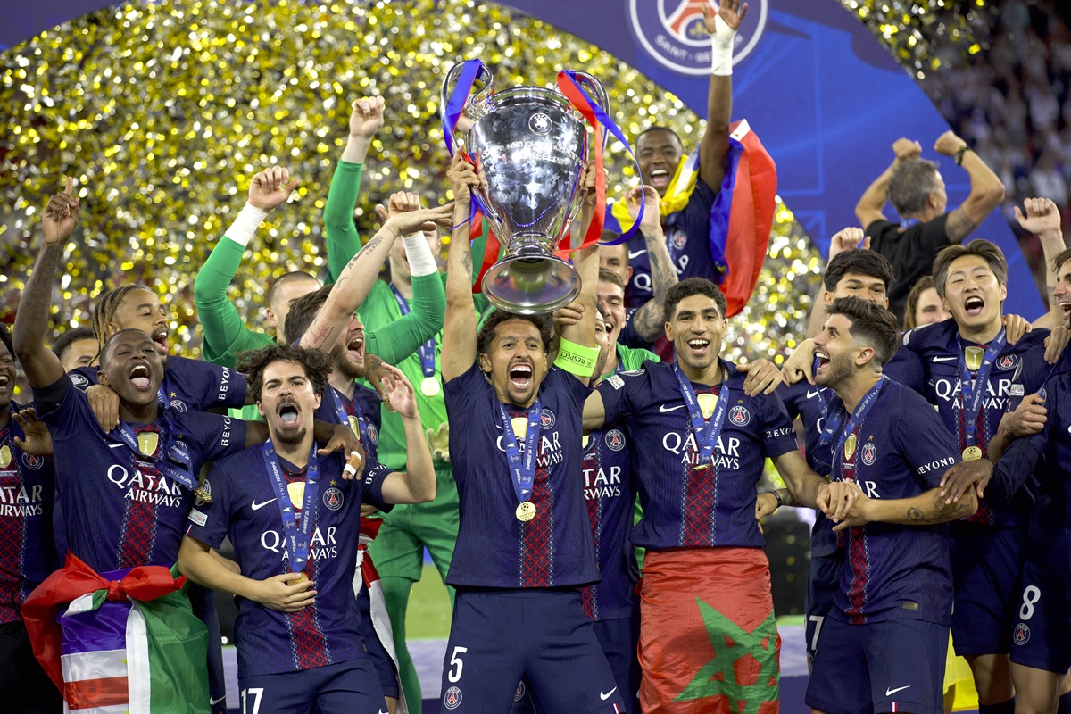 PSG celebrate winning the Champions League