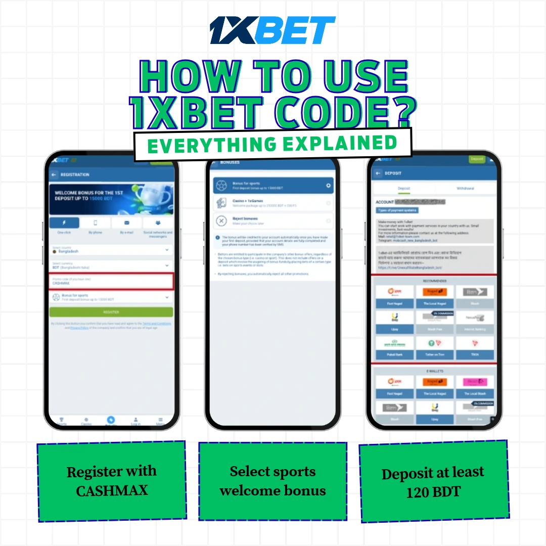 steps to use 1xBet BD promo code